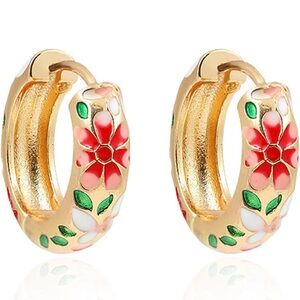 Bamboo Earrings - Colored Enamel Huggie Hoops, Cute  Jewelry for Women